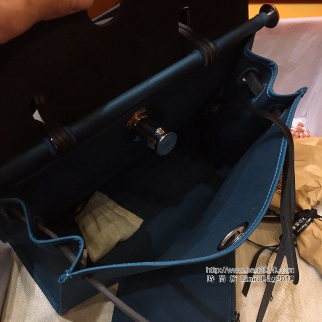 Hermes包包 愛馬仕網紅色Herbag 手提肩背斜挎包 湖水藍/黑蓋 男女同款  tdh2039